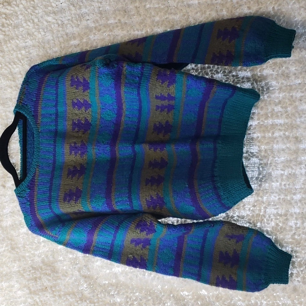 Vintage handmade knit sweater with geometric shapes medium - Picture 1 of 8